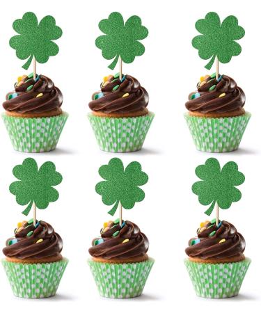 Leetaivie 24 Pcs Four- Leaf Clover Cupcake Topper Green Glitter Lucky Four- Leaf Clover Cupcake Topper St. Patrick's Day Theme Birthday Party Cupcake Decorations - Buy Online on GoSupps.com