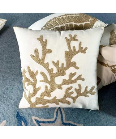 DECOPOW Embroidered Nautical Decor Pillow Cover | 18 Square Canvas Pillow | Wheat-Coral Design - Buy Online on GoSupps.com