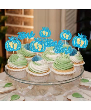 Gyufise 24Pcs Pumpkin One Cupcake Toppers Glitter Boy Baby Feet First Birthday Pumpkin Cupcake Picks for Fall Theme Baby Shower Kids 1st Birthday Party Cake Decorations Supplies Blue D Blue One - Buy Online on GoSupps.com