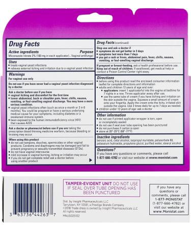 MONISTAT 7-Day Infection Treatment - 7 Disposable Applicators & 1 Cream Tube - Buy Online on GoSupps.com