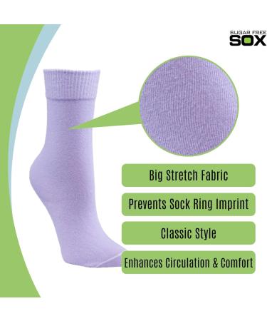 Sugar Free Sox Diabetic Socks for Women - Pink/Lavender/Baby Blue Crew Assorted 3 Pack - Enhance Circulation & Comfort | Women's Sock - Buy Online on GoSupps.com