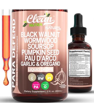 para Defend Wormwood Black Walnut Cleanse for Humans Drops Liquid Soursop Garlic Pumpkin Seed PAU D'Arco Oil of Oregano Turmeric Berberine Neem Extract Hull Bark Tincture by Clean Nutra 1