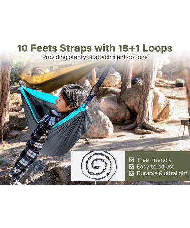 Kootek Camping Hammock Double & Single - Portable Hammocks for Outdoor, Indoor, Backpacking, Travel - Grey & Sky Blue - Large - Buy Online on GoSupps.com