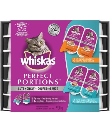 WHISKAS Perfect Portions Meaty Selections Adult Wet Cat Food Pat + Cuts in Gravy Chicken & Tuna (12x75g Trays) - Buy Online on GoSupps.com