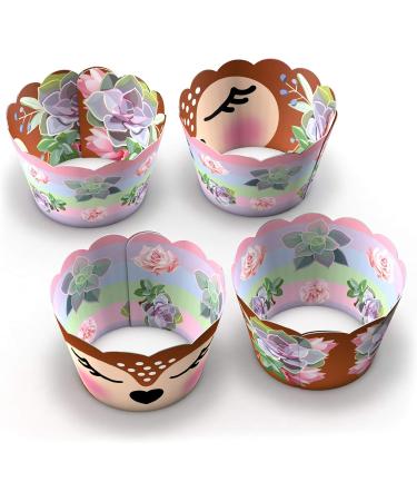 Woodland Baby Shower Cupcake Wrappers and Toppers - 24 Sets - Woodland Deer Birthday Party Decorations - Wild One Party Supplies (Woodland Deer) - Buy Online on GoSupps.com