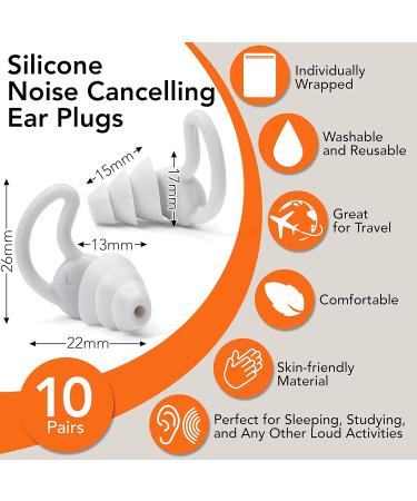 10 Pair Silicone Ear Plugs - Reusable Soft Washable Noise Cancelling - Ideal for Sleeping Shooting Music & Construction - Includes Plastic Case - Buy Online on GoSupps.com