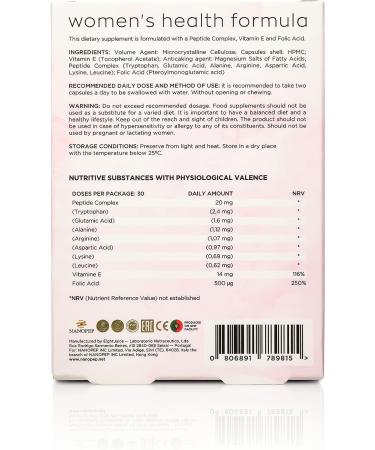 Nanopep Natura Sanat Women's Health Formula - Peptide Dietary Supplement for Ovaries - 60 Capsules - Made in Portugal - Buy Online on GoSupps.com