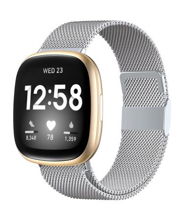 ZWGKKYGYH Compatible with Fitbit Versa 3 Sense Bands for Women Men and Sense 2 Versa 4 Bands, Stainless Steel Metal Mesh Band Breathable Replacement Accessories Strap with Magnet Lock, Small Silver Silver S: 5.5" - 7.5"