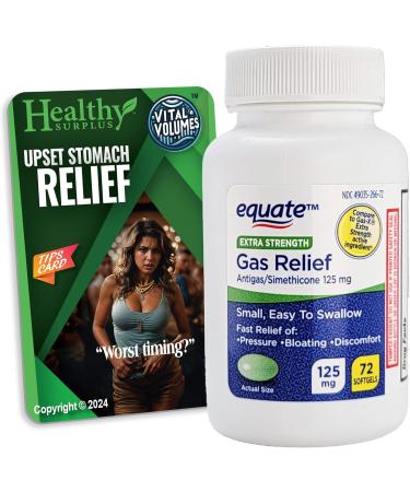 Equate Gas Relief Extra Strength 125 mg - 72 Softgels & Vital Volumes Upset Stomach Tips Card Bundle | International Shipping Available - Buy Online on GoSupps.com