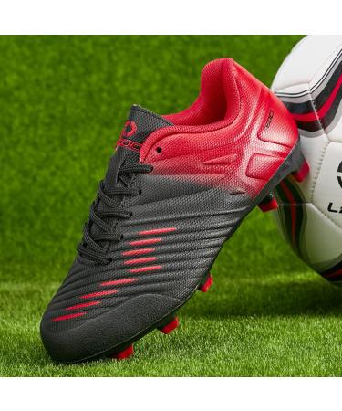 LEOCI Soccer Shoes for Kids - Firm Ground Football Boots for Boys & Girls | Size 32 EU | Black & Red - Buy Online on GoSupps.com