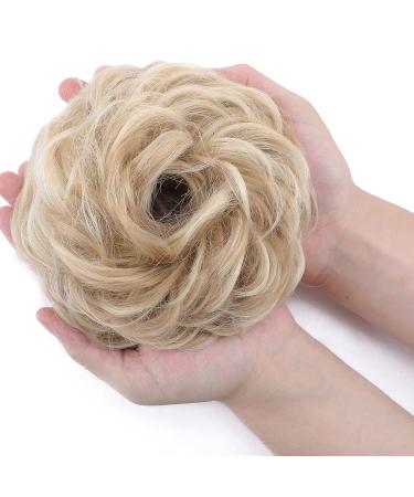 Silk-Co Hair Part with Rubber Band | Wavy Soft Dutt Hair Extensions | 45g Thickening Messy Bun Updos in Dark Blonde & Bleach Curled - Buy Online on GoSupps.com