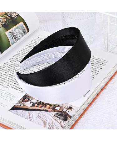 DEEKA 2 Inch Wide Satin Headband for Women and Girls - White/Black 2 Pack - Stylish Hair Accessory - Buy Online on GoSupps.com