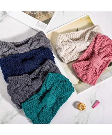 Whaline 6 Pieces Knit Headbands Winter Ear Warmers Twisted Elastic Turban Head Wraps with Bow Knot Hair Band Accessories Hair Scrunchies Scarves for Women Girls (Blue Pink Colors) - Buy Online on GoSupps.com