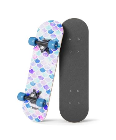 Kids Beginner Mini Skateboard from Rude Boyz - Learn Skateboarding in Style - Mini Wooden Cruiser Board Cool Graphics for Boys & Girls 3-5 Years - 17 Deck, 54mm Wheels, Lightweight - Safe & Durable Mermaid Scales