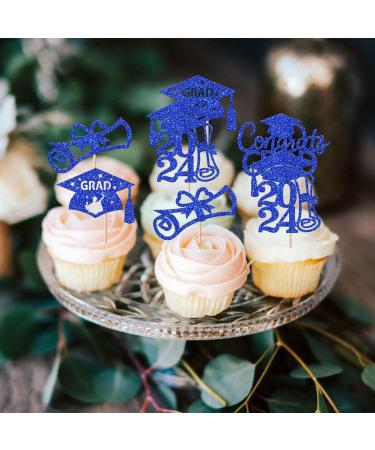 Rsstarxi 24 Pack 2024 Graduation Cupcake Toppers Glitter Congrats Grad 2024 Graduation Cap Diploma Cupcake Picks for Class of 2024 Graduation Theme Party Cake Decorations Blue - Buy Online on GoSupps.com