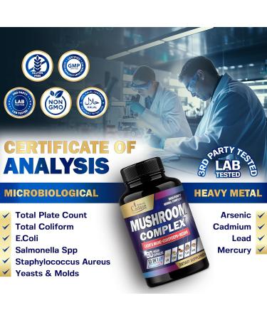 Cadane Mushroom Complex Supplements - 13in1 Concentrated with Lions Mane Cordyceps Sinensis Reishi Turkey Tail Mushroom Maitake Chaga Shiitake Enoki Agaricus Oyster & More - 90 Vegan Capsules - Buy Online on GoSupps.com
