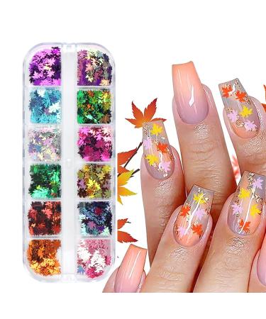 ACDOKUK 12 Colors Autumn Blatt Nail Art Glitter sequins sheet sequins Nail Art Glitter Thin Sequin Thin Decal for autumn autumn nail art decoration
