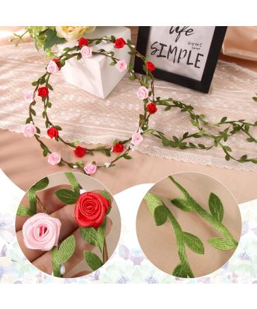 Boyrot 2pcs Flower Wreath Hair Crown for Women & Girls - Boho Floral Headband for Weddings Parties & Birthdays - Red & Pink Roses - Buy Online on GoSupps.com