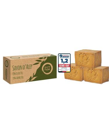 Pure Now Aleppo Soap 3 x ca 200g 85% Olive oil 15% Laurel oil PH Neutral Detox Handmade - Buy Online on GoSupps.com