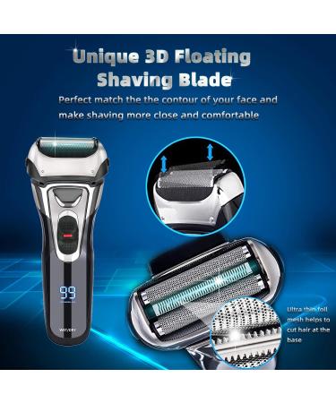Buy IPX7 Waterproof Electric Razor for Men - AWECOT Rechargeable Foil Shaver with 3D Floating Blades LED Display Wet & Dry Use - Perfect for Beard Shaving - Buy Online on GoSupps.com