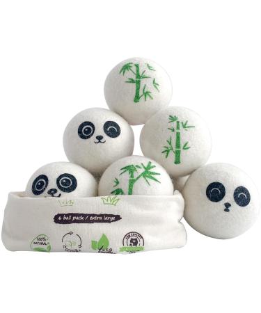Wool Dryer Balls Laundry Reusable 100% Natural New Zealand Wool Balls for Dryer 6 in 1 Pack (Panda)