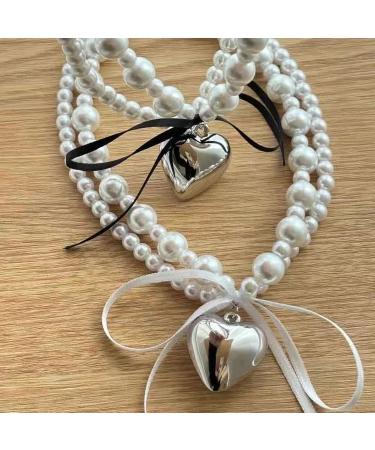 Oralgo Double-Layer Pearl Choker Necklace for Women | Korean Loop Heart Neck Chain | Everyday Jewelry - Buy Online on GoSupps.com