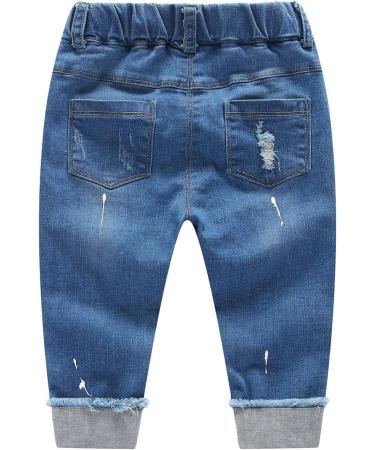 KIDSCOOL SPACE Baby Ripped Jean Toddler Elastic Waist Distressed Denim Pants 2-3 Years Blue - Buy Online on GoSupps.com
