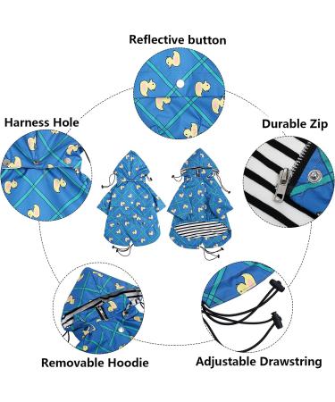 Minezi Waterproof Dog Coat - Zipper & Reflective Buttons Adjustable Strap Removable Hood Blue Checkered M (49-58cm) - Buy Online on GoSupps.com