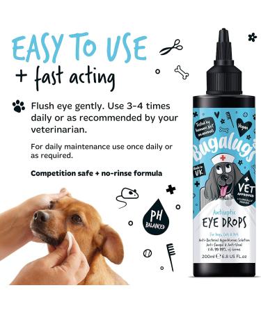 BUGALUGS Dog Eye Drops for infection 200ml Antiseptic eye drops for dogs puppy & cats. Antibacterial First aid for dry itchy irritated gunky & tear stain eyes. Eye Wash Cleaner Cat 200ml - Buy Online on GoSupps.com