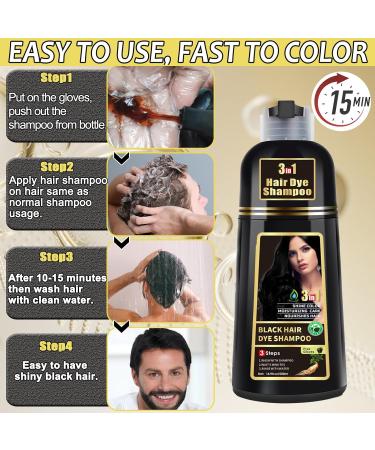 RUNBEN 3 in 1 Black Hair Dye Shampoo - Herbal Gray Hair Coverage for Women & Men Natural Plant Formula - 500ML - Buy Online on GoSupps.com