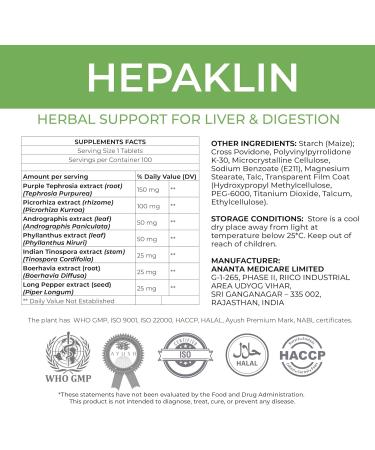Ananta Medicare USA Hepaklin Herbal Liver Detox & Support Formula for Health 120 Tabs - Buy Online on GoSupps.com