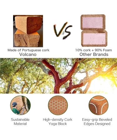 Volcano Cork Yoga Blocks 2 Pack Set - Natural Cork 9 x 6 x 4 | Non-Slip & Anti-Tilt Yoga Blocks for Women & Men | Lightweight & Odor-Resistant | Moisture-Proof | Perfect Yoga Equipment - Buy Online on GoSupps.com