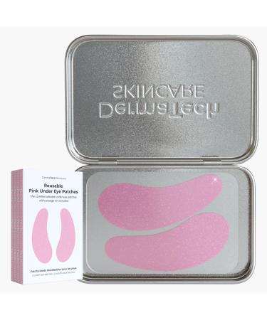 Pink Reusable Under Eye Patches Eco-Friendly Wrinkle Patches with Tin Case | 100% Silicone Reusable Facial Patches | For Puffy Eyes Dark Circles Reducing Wrinkles (Pink)