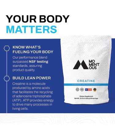 Momentous Creatine Monohydrate Powder - 90 Servings (5g Per Serving) - Buy Online on GoSupps.com