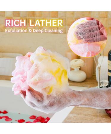 Leafre Body Puff 2pcs Luxurious Body Scrubber Set - Soft Shower Loofahs for Men and Women - Exfoliating Body Scrubber with Foaming Sponge Insert - Unique Yellow Color Mix - Buy Online on GoSupps.com