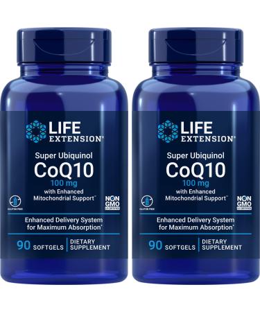 Life Extension COQ10 Super Ubiquinol 100mg 90 Count (Pack of 2) with Enhanced Mitochondrial Support