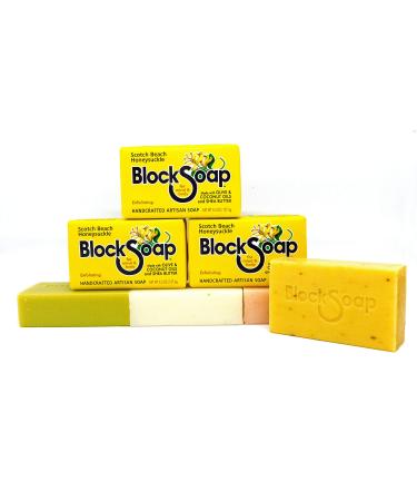 BLOCKSOAP FOR MIND & BODY Honeysuckle Artisan Bar Soap 3-Pack with Sea Salt Olive Oil Coconut Oil and Shea Butter (4.5oz) Honeysuckle 3 Pack