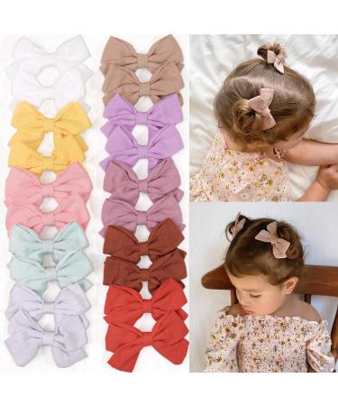 20 Pieces Girls Hair Bows Linen Fabric Bows Alligator Clips Hair Accessories for Little Girls Toddlers Kids and Teens(Blue and Green)