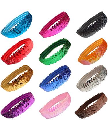 Kenz Laurenz Sequin Headband Pack 12 Glitter Headbands Elastic Stretch Sparkly Fashion Headband for Teens Girls Women Volleyball Sports Basketball Teams Set Hair Accessories Store - Buy Online on GoSupps.com