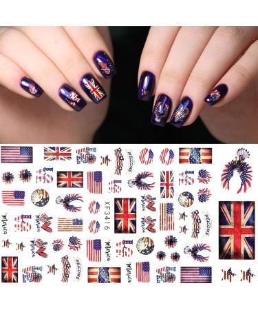 4th of July Nail Stickers - Patriotic American Flag Design - Set of 16 Self-Adhesive Decals for Independence Day Manicure - Buy Online on GoSupps.com
