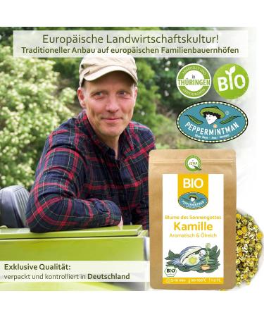 Organic chamomile tea 1000 g from Europe very oily whole chamomile flowers dried aromatic and rich in oil directly from the European family business PEPPERMINTMAN organic chamomile tea 1000g - Buy Online on GoSupps.com