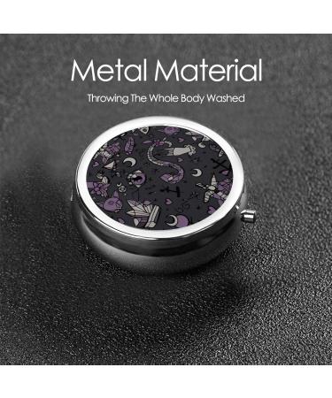 Purple Black Goth Spooky Portable Metal Pill Box - Round Mini 3-Compartment with Hinged Design | Perfect for Small Pills & Travel - Buy Online on GoSupps.com