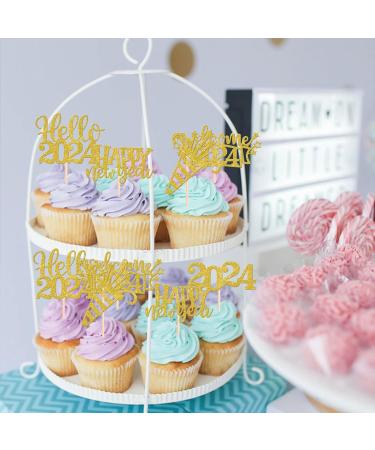 SYKYCTCY 36 Pack Happy New Year Cupcake Toppers Glitter Welcome 2024 Cupcake Topper Cheers to 2024 Cupcake Topper Hello 2024 Cupcake Food Picks Decorations for Happy New Year Eve Party Supplies Gold Color 4 - Buy Online on GoSupps.com