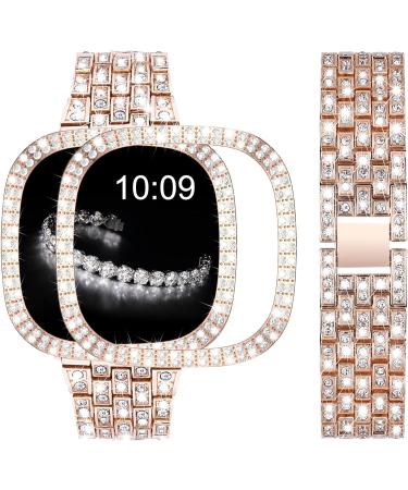 V-MORO Compatible with Fitbit Sense 2/Versa 4 Bands for Women with Protective Case Cover Luxurious Bling Diamond Stainless Steel Strap Replacement for Fitbit Versa 4/Sense 2-Rose Gold - Buy Online on GoSupps.com