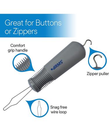 RMS Button Hook with Zipper Pull - Arthritis Friendly Button Assist Device for Limited Dexterity - Grey - Buy Online on GoSupps.com