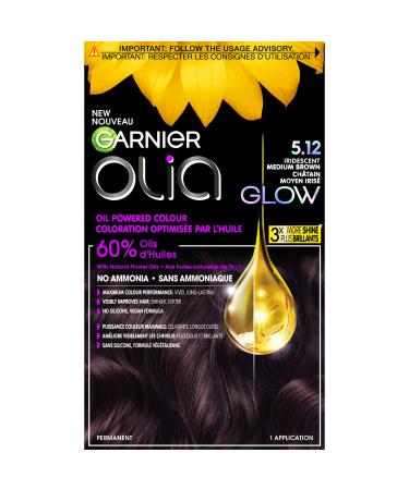 Garnier Olia Permanent Hair Dye Ammonia-Free Hair Color 5.12 Iridescent Medium Brown Long-Lasting Hair Shine With 60% Oils 1 Application BROWN SHADES 5.12 Iridescent Medium Brown