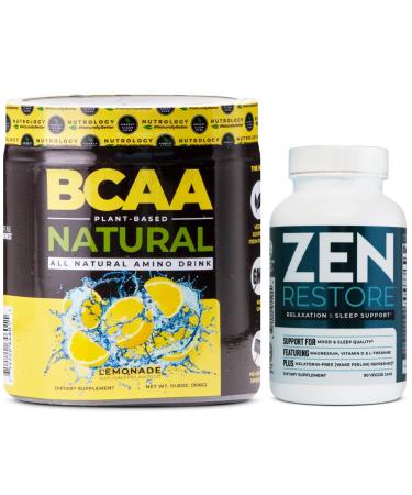 Nutrology Zen Natural Magnesium Supplement (30 Servings) & Nutrology BCAA Natural Plant Based BCAA Powder Lemonade Flavor (30 Servings)