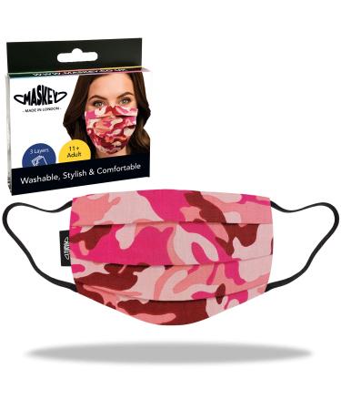 Pink Camoflauge Washable and Reusable Face Mask from MASKEY | 3 Layers of Blended Cotton | Unisex and Super Stylish | Made in London UK