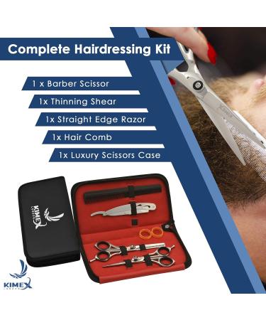Kimex London Professional Hair Scissor Set - Stainless Steel Cutting Shears for Hairdressers and Barbers | Includes Thinning Scissor, Razor, Combs, and Leather Cover - Silver - Buy Online on GoSupps.com