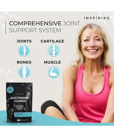Glucosamine and Chondroitin High Strength Complex - Joint Care Supplements with MSM, Vit C - Inspiriko 60 Capsules - Comprehensive Support for Joint, Muscle, and Bone Health - Buy Online on GoSupps.com